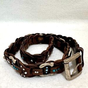 Amiee Lynn Brown Leather Belt Solid Brass Hardware Horse Bit Equestrian Bling‌‍‍